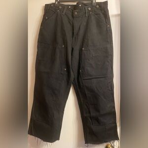 Wild Ass YK2 Vintage 90s Black Denim Double Knee Pants Baggy. Suspenders bott.